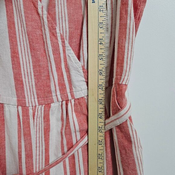 Old Navy Linen Cropped Romper Women’s Med Red White Striped Ruffle Jumper EUC - Picture 7 of 14